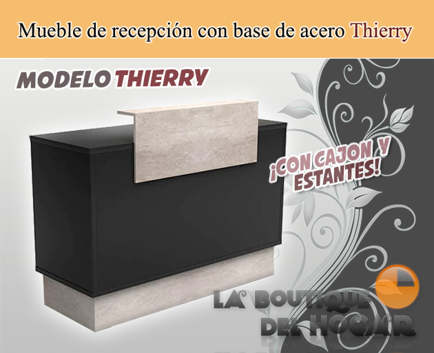 Mueble de recepción con cajón, estantes y base de acero Modelo Thierry