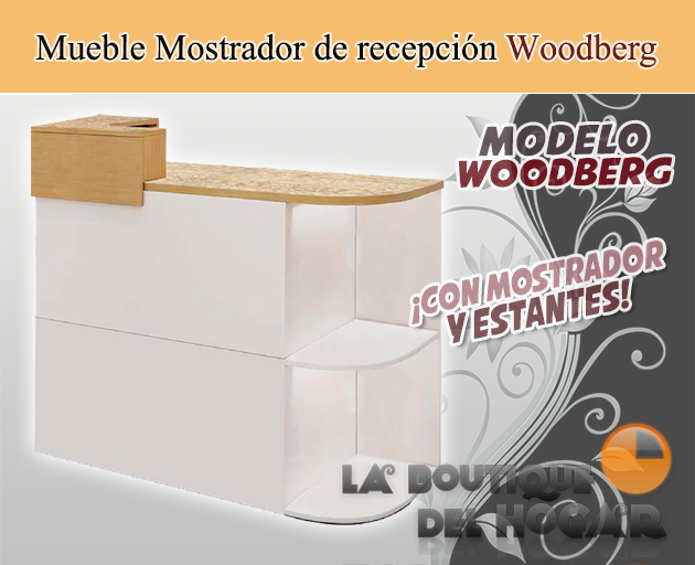 Mueble Mostrador de recepción con estantes Modelo Woodberg