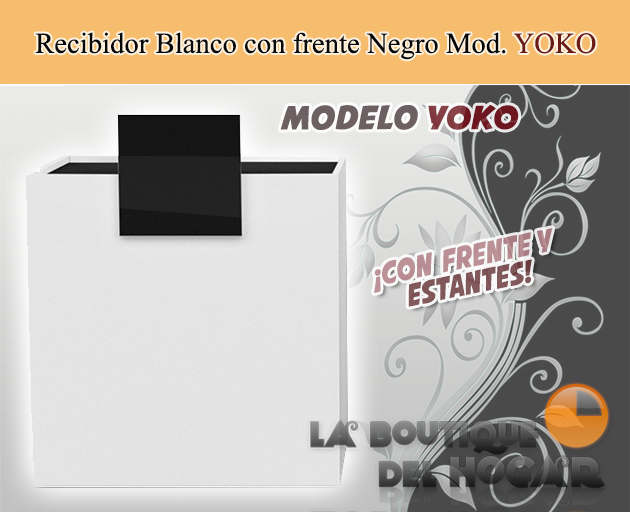 Mueble de recepción Blanco con estantes y frente negro Modelo YOKO