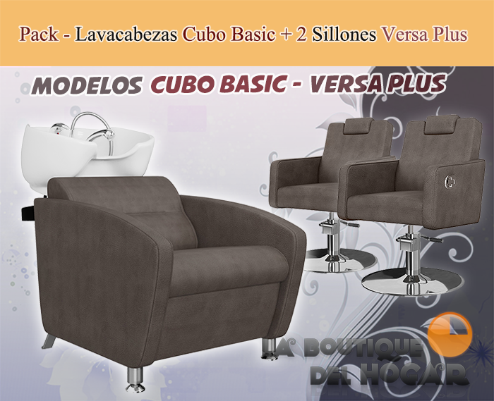 Pack - 1 Lavacabezas Cubo Basic + 2 Sillones De Corte Versa Plus Marrón grisáceo