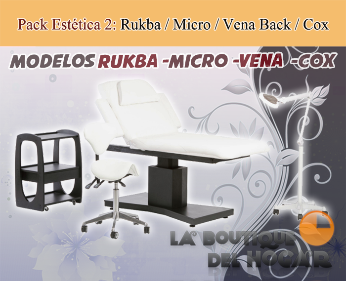 Pack Estética 2 - Camilla Rukba / Carrito Micro / Taburete Vena Back / Lámpara Crux