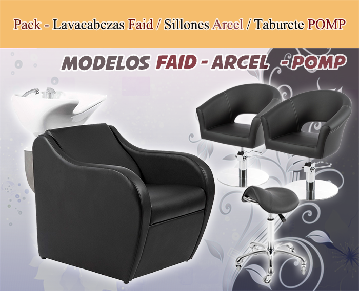 Pack - 1 Lavacabezas Con Pica Blanca Faid + 2 Sillones De Corte Bob + 1 Taburete Pomp de regalo