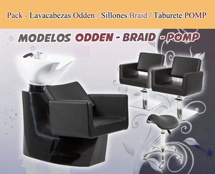 Pack - 1 Lavacabezas Con Pica Blanca Odden + 2 Sillones De Corte Braid + 1 Taburete Pomp de regalo