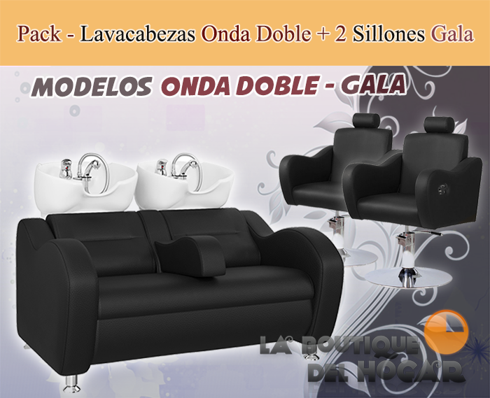 Pack - 1 Lavacabezas Con Pica Blanca Onda Doble Negro + 2 Sillones De Corte Gala Negros