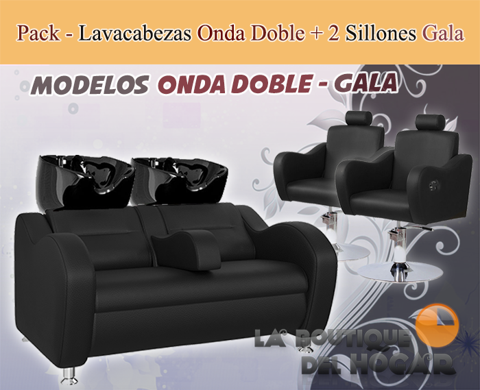 Pack - 1 Lavacabezas Con Pica Negra Onda Doble Negro + 2 Sillones De Corte Gala Negros