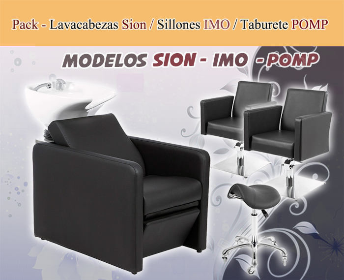 Pack - 1 Lavacabezas Con Pica Blanca Sión + 2 Sillones De Corte Imo + 1 Taburete Pomp de regalo