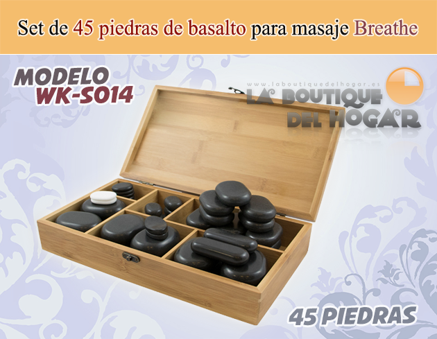 Set de 45 piedras de basalto para masaje Breathe Modelo WK-S014