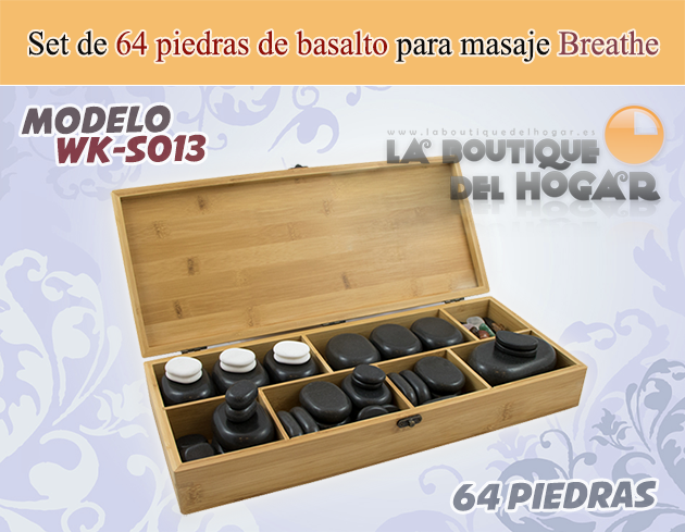 Set de 64 piedras de basalto para masaje Breathe Modelo WK-S013