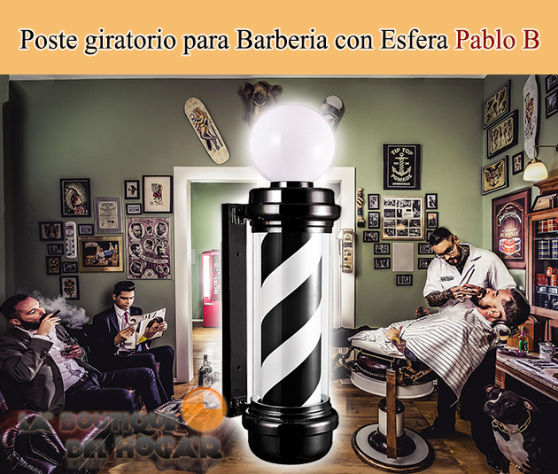 Poste de Barbero luminoso y giratorio para Peluquería con Esfera superior Pablo