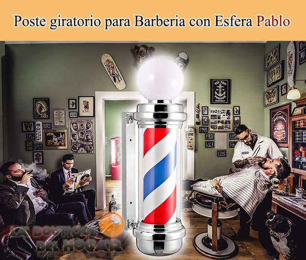 Poste de Barbero luminoso y giratorio para Peluquería con Esfera superior Pablo