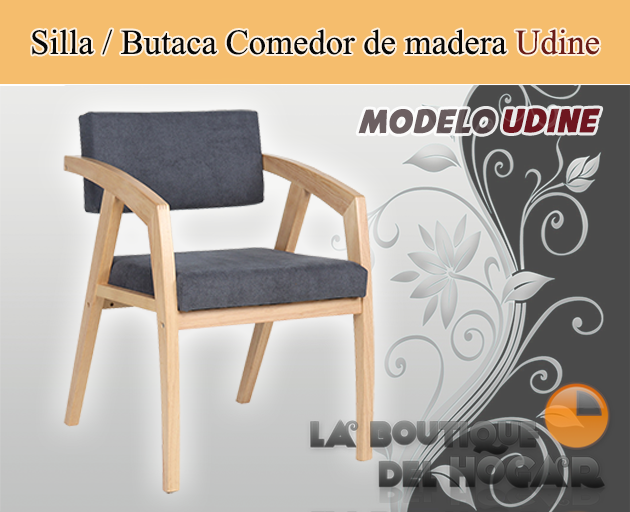 Silla de comedor Butaca Tejido gris con patas de madera Modelo Udine