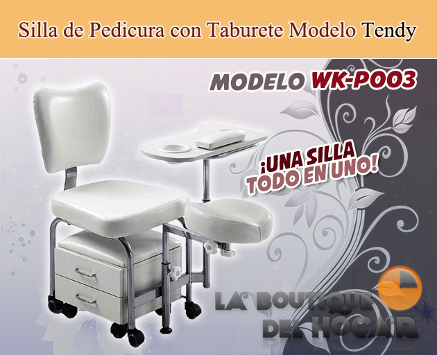 Silla de Pedicura con Taburete con 2 cajones y ruedas Tendy Modelo WK-P002