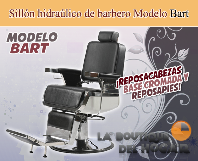 Sillón Barbero hidráulico reclinable y giratorio con reposabrazos Modelo Bart