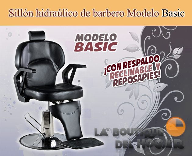 Sillón Barbero hidráulico reclinable con reposapiés fijo Modelo Basic