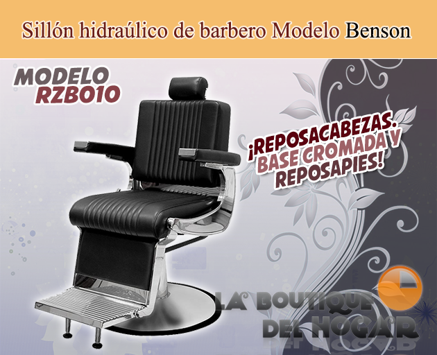Sillón Barbero hidráulico reclinable y giratorio con reposabrazos Benson
