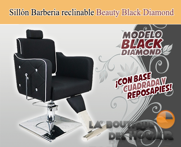 Sillón de Barbero hidráulico de corte con reposabrazos curvados y base cuadrada Modelo Beauty Black Diamond