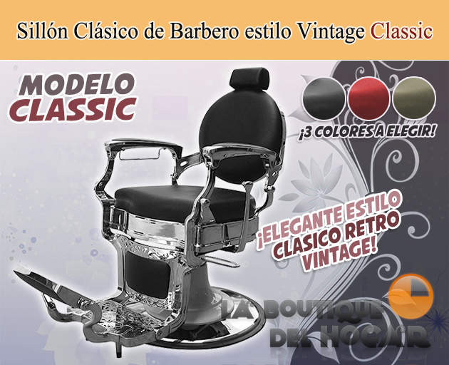 Sillón Clásico de Barbero hidráulico estilo Retro Vintage con reposapies integrado Modelo Classic