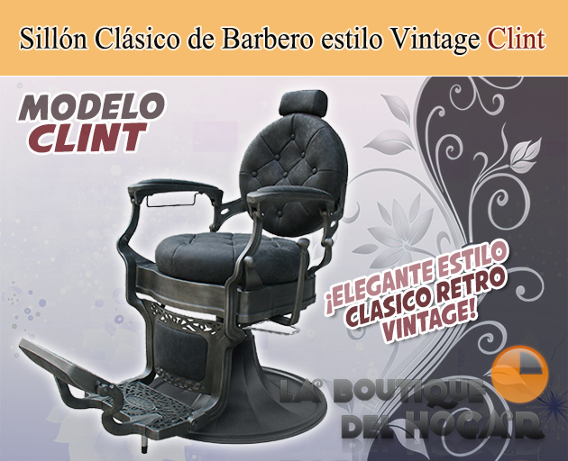 Sillón Clásico de Barbero hidráulico estilo Retro Vintage con reposapies integrado Modelo Clint