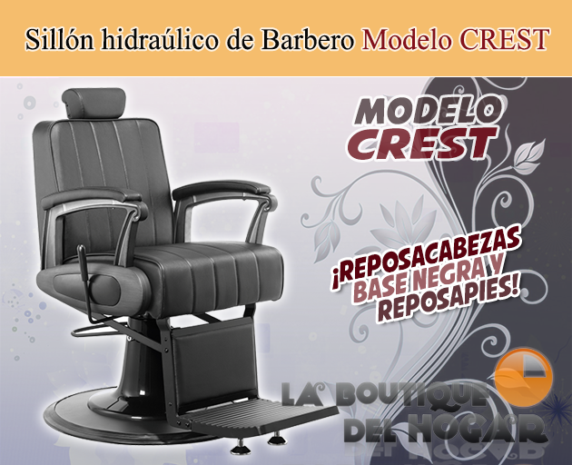 Sillón Barbero hidráulico reclinable y giratorio con reposabrazos Modelo Crest