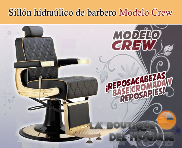 Sillón Barbero hidráulico reclinable y giratorio con reposabrazos Modelo Crew
