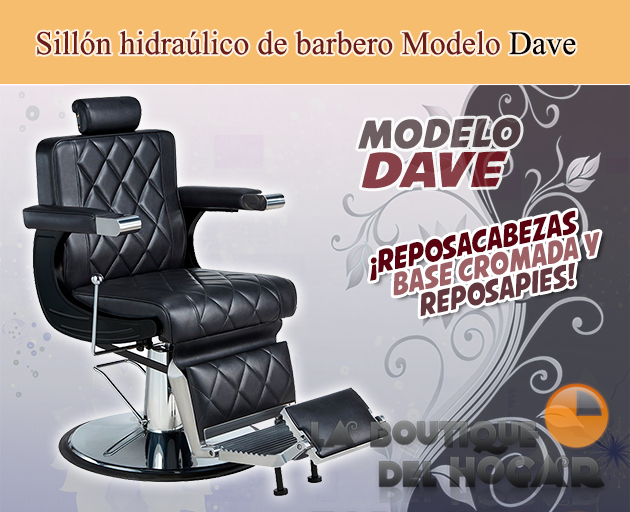 Sillón Barbero hidráulico reclinable y giratorio con reposabrazos Modelo Dave