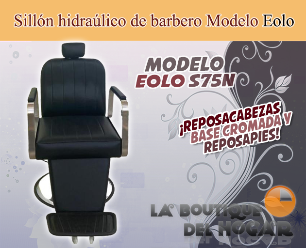 Sillón Barbero hidráulico reclinable y giratorio con reposabrazos Modelo Eolo S75N