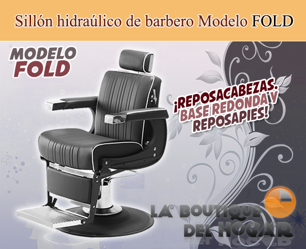 Sillón Barbero hidráulico reclinable y giratorio con reposabrazos Fold