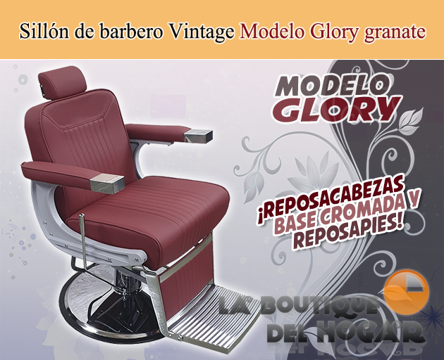 Sillón Barbero hidráulico reclinable y giratorio con reposabrazos Modelo Glory