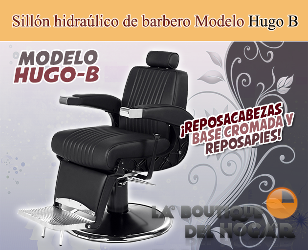 Sillón Barbero hidráulico reclinable y giratorio con reposabrazos Modelo Hugo B