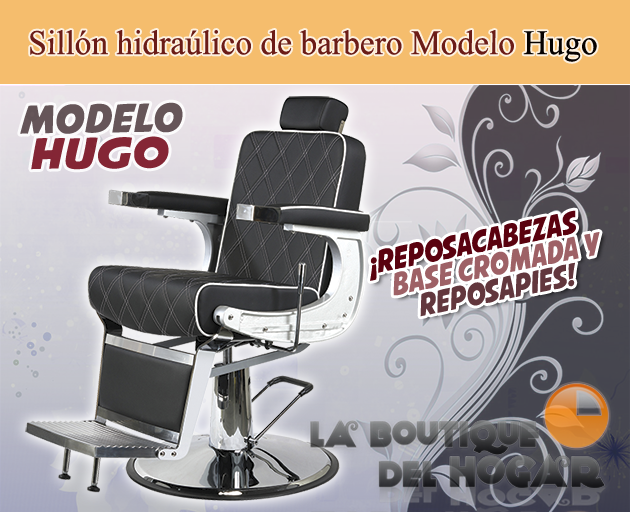 Sillón Barbero hidráulico reclinable y giratorio con reposabrazos Modelo Hugo