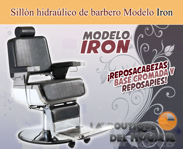Sillón Barbero hidráulico reclinable y giratorio con reposabrazos Modelo Iron