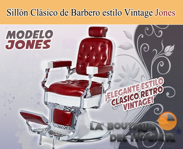 Sillón Clásico de Barbero hidráulico estilo Retro Vintage con reposapies integrado Modelo Jones