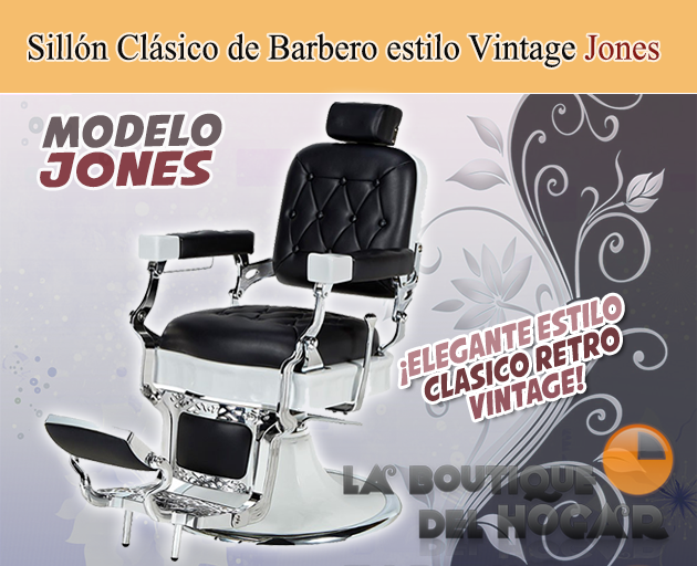 Sillón Clásico de Barbero hidráulico estilo Retro Vintage con reposapies integrado Modelo Jones