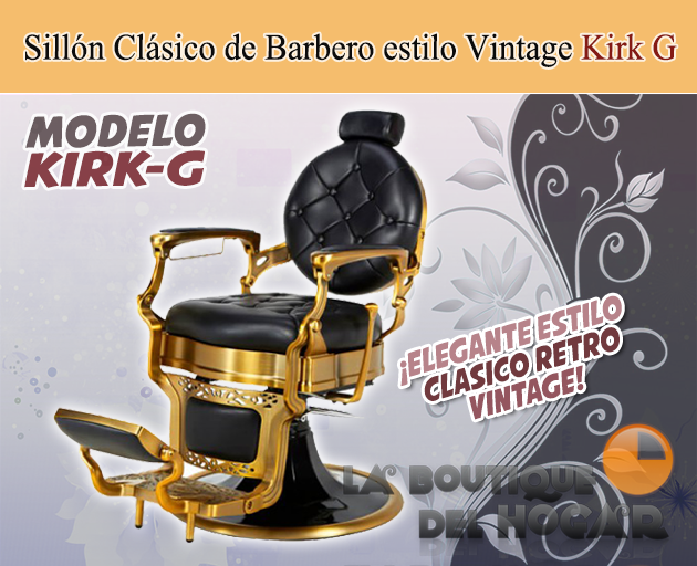Sillón Clásico de Barbero hidráulico estilo Retro Vintage con reposapies integrado Modelo Kirk G