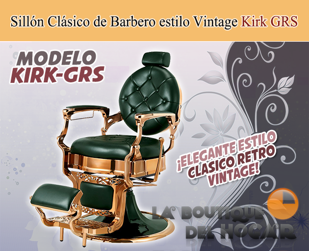 Sillón Clásico de Barbero hidráulico estilo Retro Vintage con reposapies integrado Modelo Kirk GRS