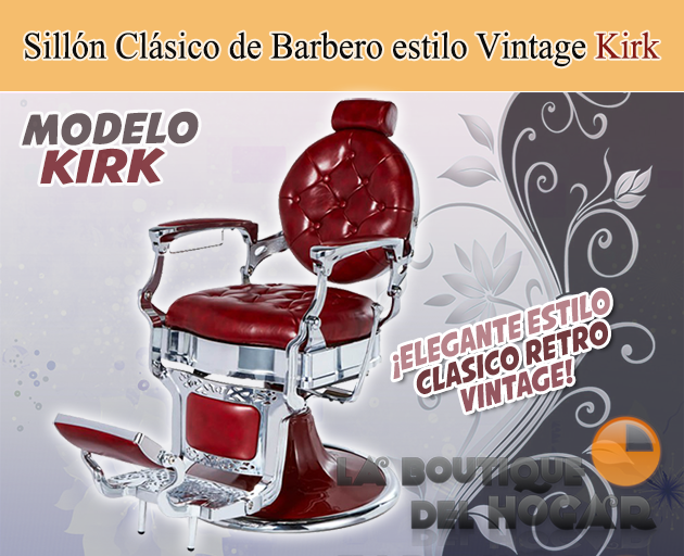 Sillón Clásico de Barbero hidráulico estilo Retro Vintage con reposapies integrado Modelo Kirk