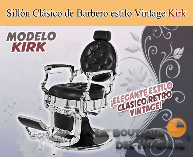 Sillón Clásico de Barbero hidráulico estilo Retro Vintage con reposapies integrado Modelo Kirk