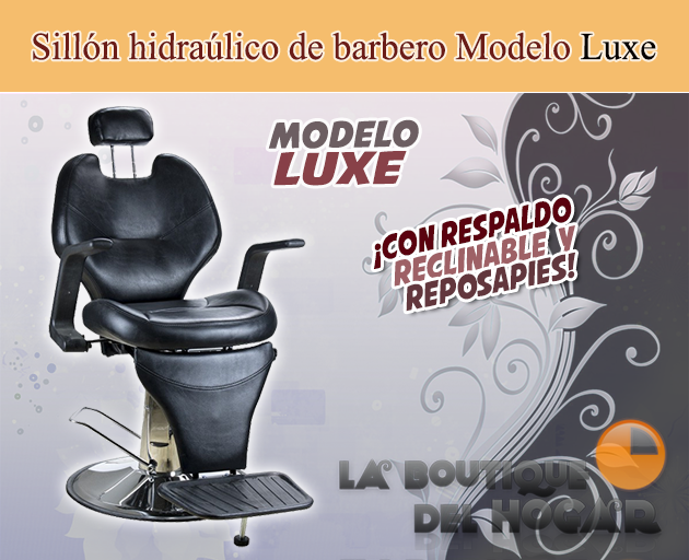Sillón Barbero hidráulico reclinable con reposapiés fijo Modelo Luxe