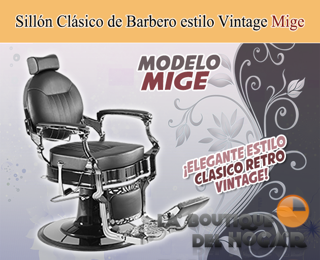 Sillón Clásico de Barbero hidráulico estilo Retro Vintage con reposapies integrado Modelo Clint