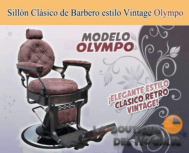 Sillón Clásico de Barbero hidráulico estilo Retro Vintage con reposapies integrado Modelo Clint