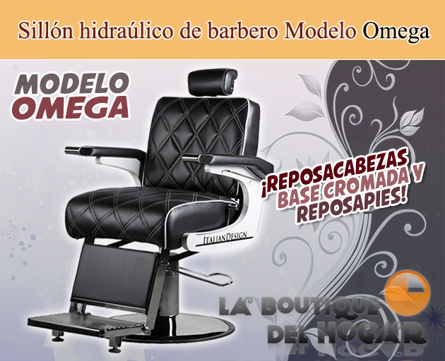 Sillón Barbero hidráulico reclinable y giratorio con reposabrazos Modelo Omega