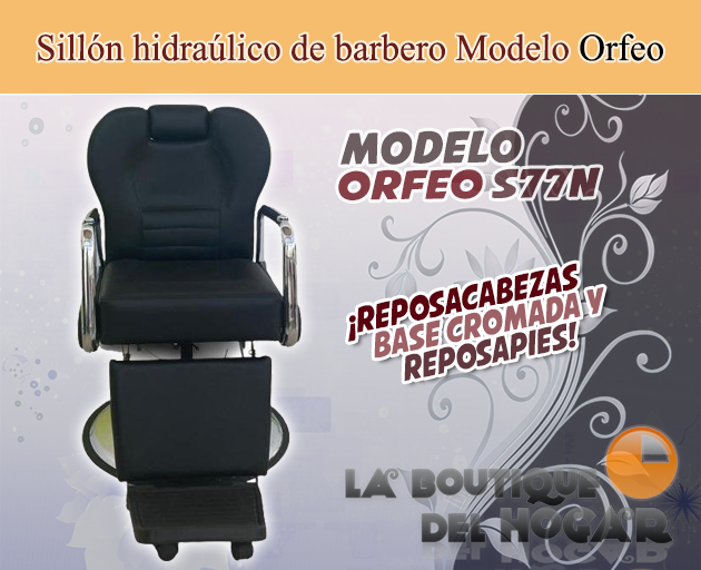 Sillón Barbero hidráulico reclinable y giratorio con reposabrazos Modelo Orfeo S77N