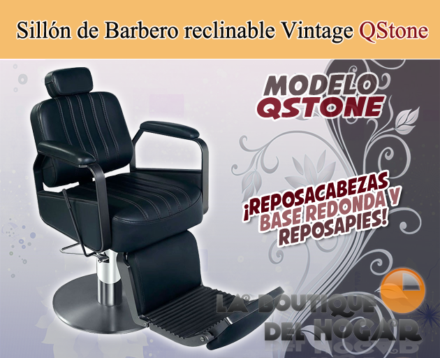 Sillón Barbero hidráulico reclinable y giratorio con reposabrazos Modelo QStone