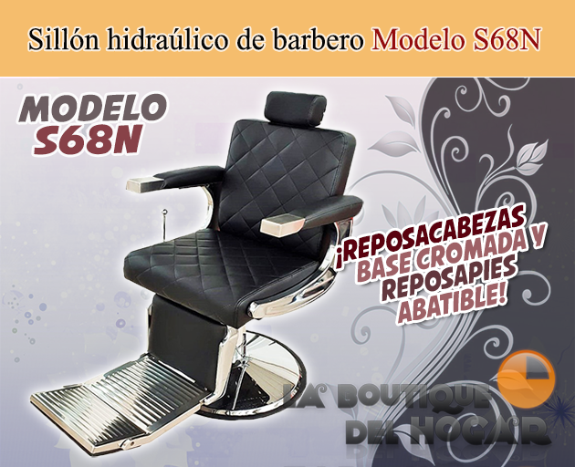 Sillón Barbero hidráulico reclinable y giratorio con reposapies abatible Modelo S68N