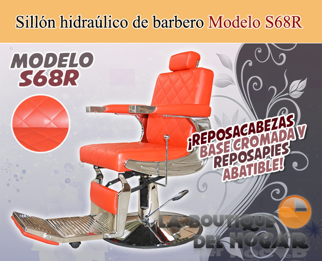 Sillón Barbero hidráulico reclinable y giratorio con reposapies abatible Modelo S68R