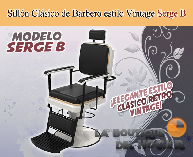 Sillón Clásico de Barbero hidráulico estilo Retro Vintage con reposapies integrado Modelo Serge B