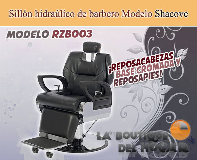 Sillón Barbero hidráulico con reposabrazos reclinable y giratorio Modelo Shacove RZB003