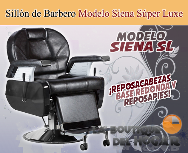 Sillón Barbero hidráulico reclinable con reposapiés fijo Modelo Siena Súper Luxe
