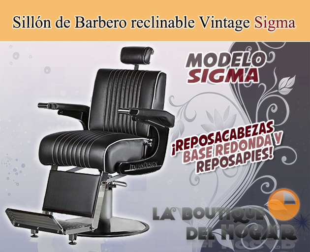 Sillón Barbero hidráulico reclinable y giratorio con reposabrazos Modelo Sigma