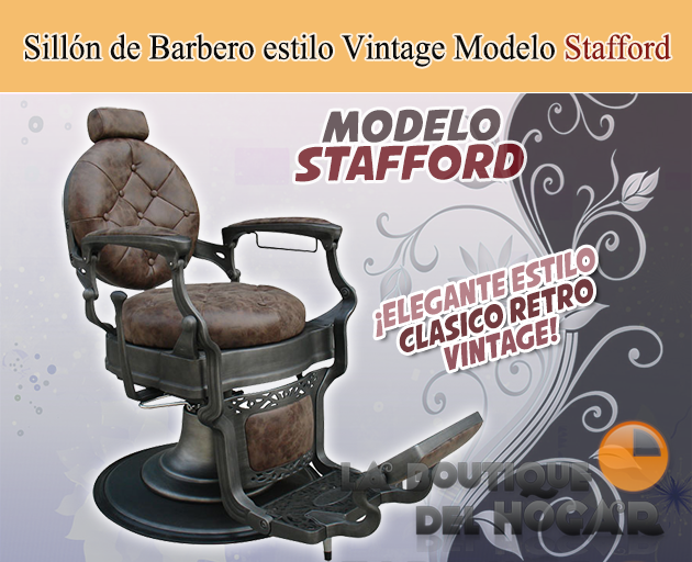 Sillón Clásico de Barbero hidráulico estilo Retro Vintage con reposapies integrado Modelo Stafford